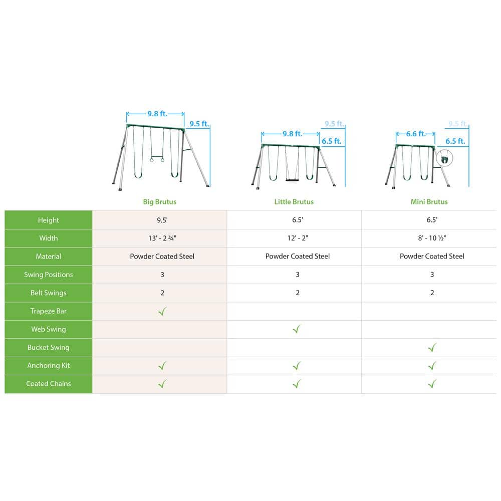 Big Brutus Heavy-Duty Metal A-Frame Swing Set with Trapeze Bar