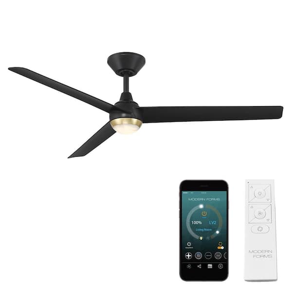 Modern Forms Pisce 54 in. Smart Indoor/Outdoor Soft Brass/Matte Black Standard Ceiling Fan Selectable CCT Integrated LED Plus Remote