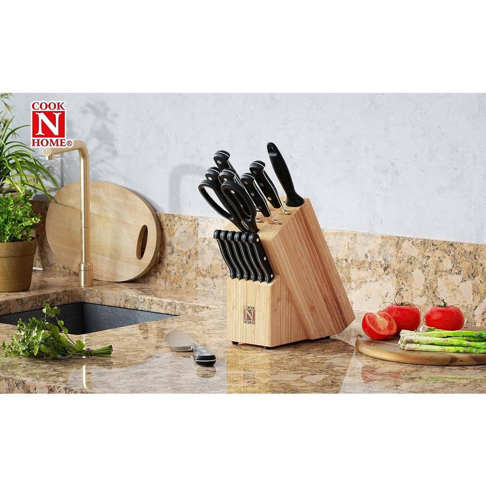 Cook N Home Kitchen Knife Set with Bamboo Storage Block 15-Piece