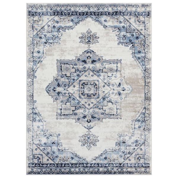 Luxe Weavers Kingsbury Collection Modern Abstract Ivory 8 ft. x 10 ft. Distressed Polypropylene Area Rug