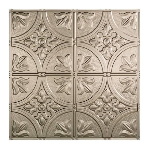 Fasade Traditional Style #2 2 ft. x 2 ft. Vinyl Lay-In Ceiling Tile in Brushed Nickel