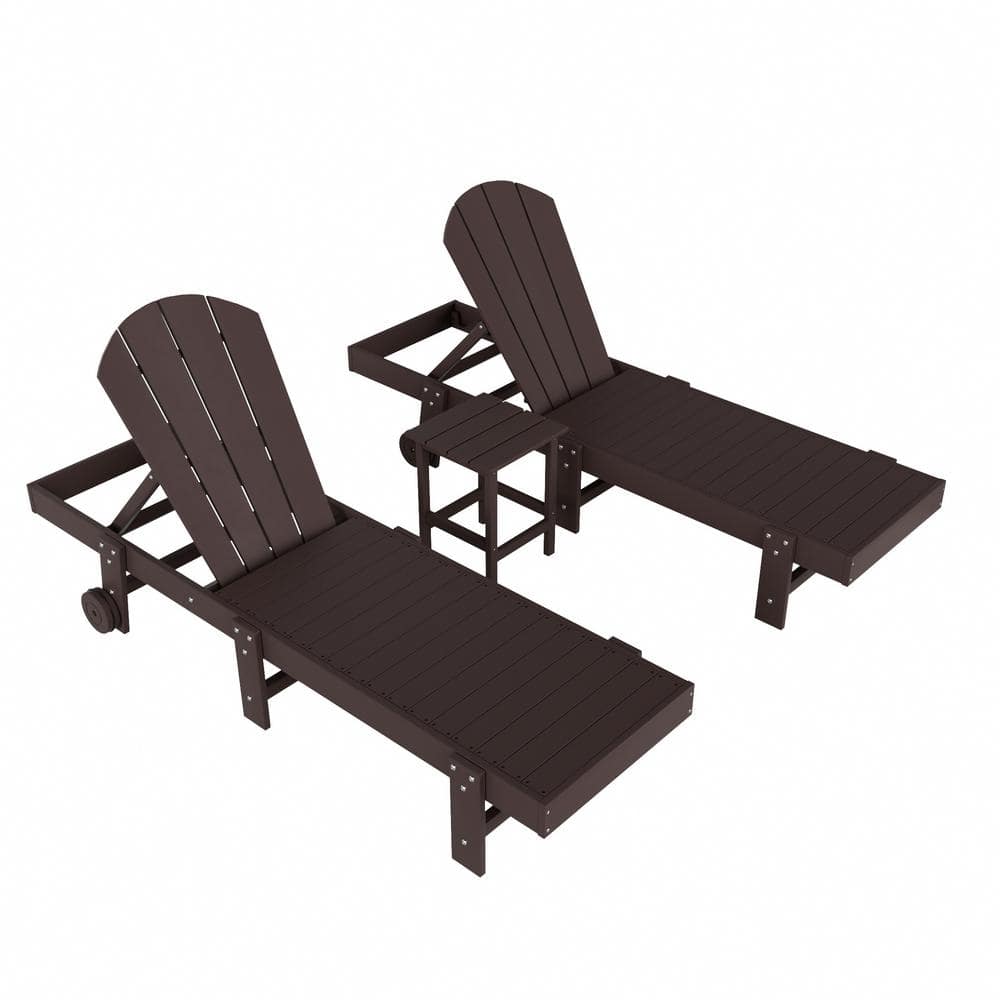 Laguna 3-Piece Outdoor Patio Adjustable HDPE Reclining Adirondack Chaise Lounger with Wheels, Side Table Set, Dark Brown price history on PriceWatchPro