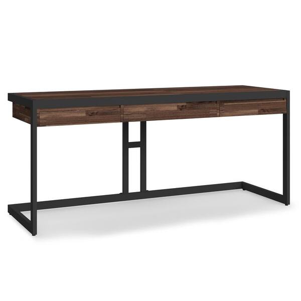 Simpli Home Erina 72 in. W Rectangle Distressed Charcoal Brown SOLID ACACIA WOOD Large Computer Desk