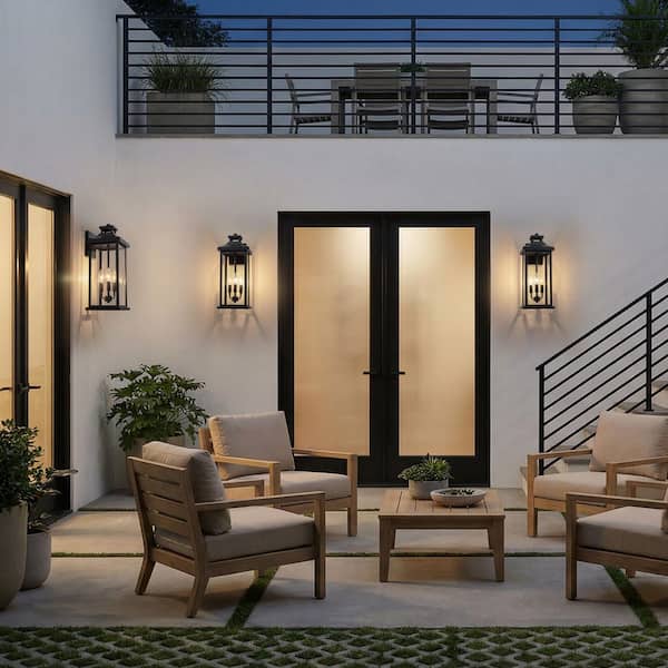 C Cattleya Black Outdoor Wall Lantern Sconce-19.5 in. with Clear