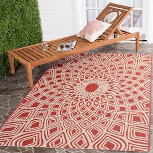 Courtyard Red/Beige 8 ft. x 11 ft. Geometric Indoor/Outdoor Patio  Area Rug