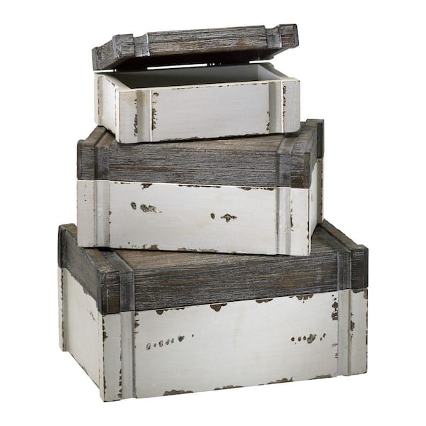Filament Design Prospect 5 in. x 10.5 in. Distressed White and Gray Boxes (Set of 3)