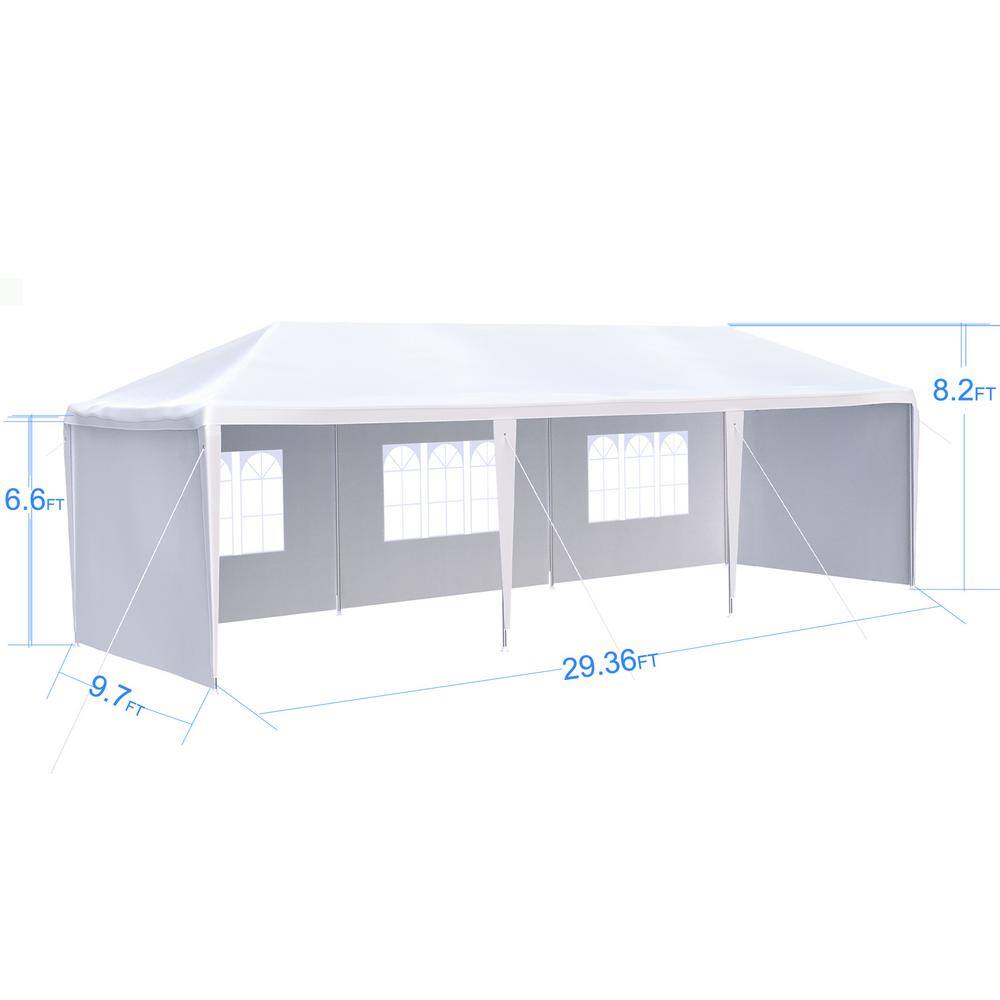 10 ft. x 30 ft. White Metal Wedding Party Canopy Tent with Sidewalls