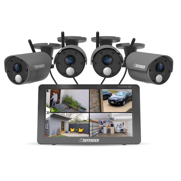 Phoenixhd Non-WiFi Plug-in Power Security System with 10.1 in. HD Monitor with 4-Cameras