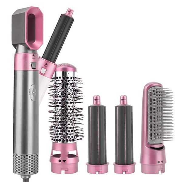 5-in-1 Electric Hair Dryer Brush - Negative Ionic Hair Styler with  Detachable Brush Heads - Blow Dryer Brush for Straightening and Automatic  Curling Styling, Color: Pink 