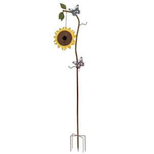 57 in. Outdoor Metal Bird Houses Stake Pole with Sunflower Design for Patio, Backyard, Garden, Yellow