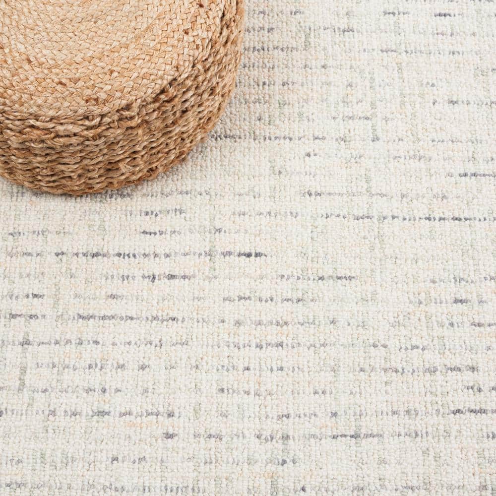 Ivory and Light Grey Hand-Tufted Wool Abstract Rug - 5' x 8'