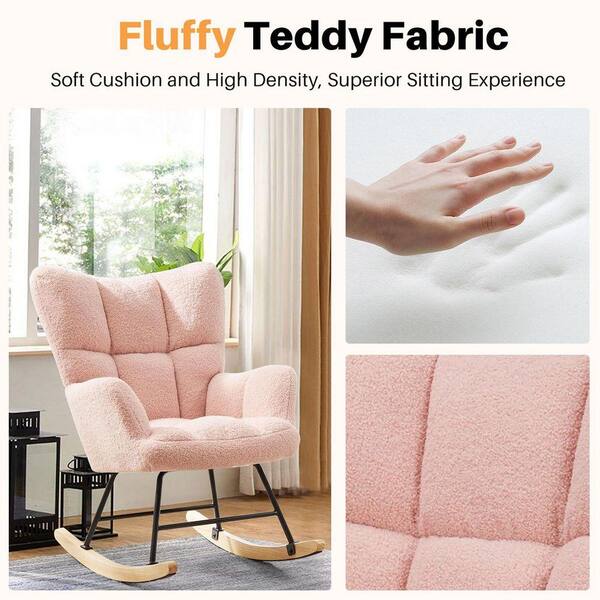 WONDER COMFORT Pink Teddy Fabric Rocking Chair Nursery, Reading