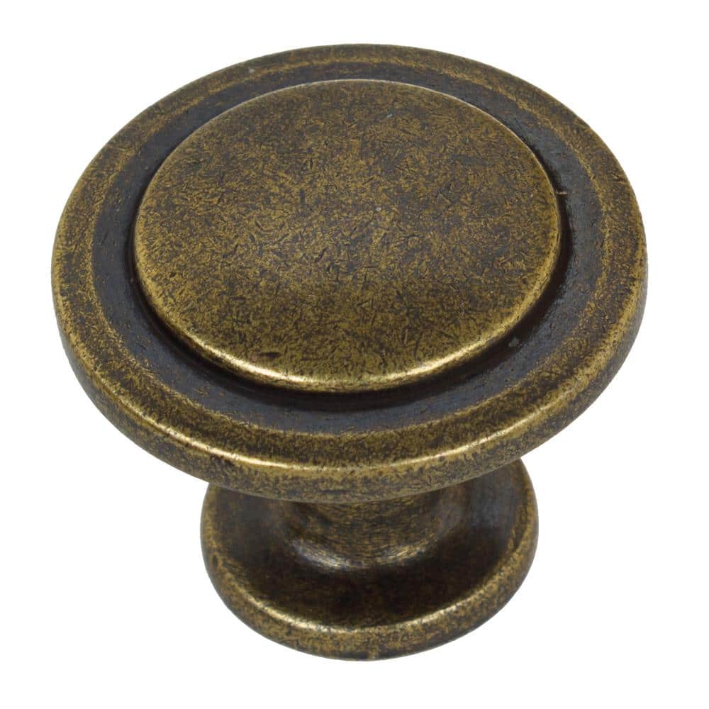 Antique Brass Round Cabinet Knob with Mounting Hardware