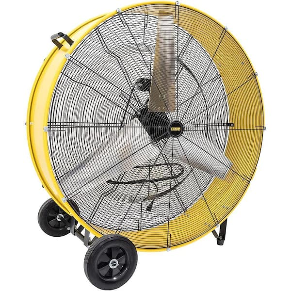 42 in. 2 Speeds Drum Fan in Yellow with 4/5 HP Powerful Motor, 8 in. Wheels for Workshop, Garage, Industrial Room