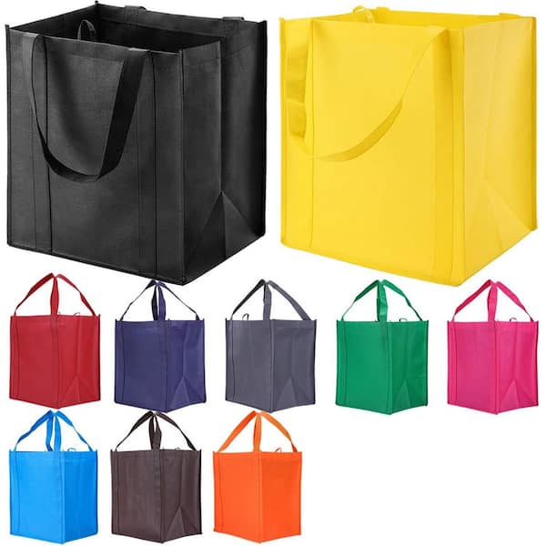 Heavy‑Duty Large Shopping Totes, 10 Pack Multi‑Color Reusable Grocery Bag with Reinforced Handles, Thick Plastic Bottom
