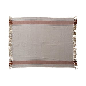 Tan, Black Orange Hand-Woven Fabric Throw Blanket with Fringe