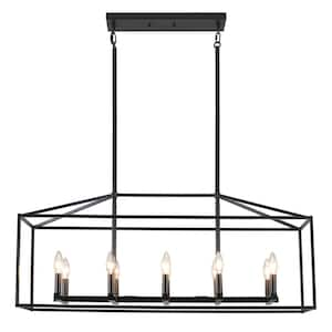 7-Light Farmhouse Black Hanging Linear Island Chandelier Lighting for Kitchen Island