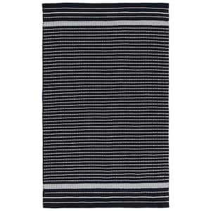Kilim Black/Ivory 2 ft. x 5 ft. Striped Solid Color Area Rug