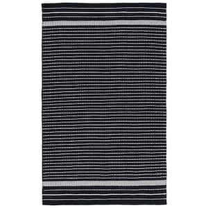 Kilim Black/Ivory Doormat 3 ft. x 5 ft. Striped Solid Color Area Rug