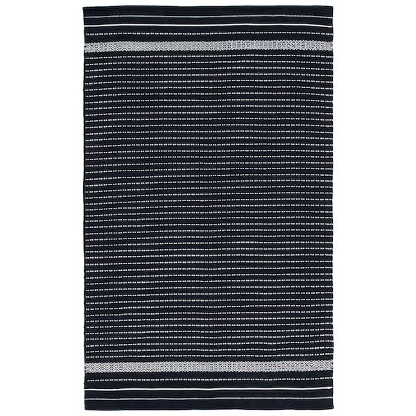SAFAVIEH Kilim Black/Ivory Doormat 3 ft. x 5 ft. Striped Solid Color Area Rug