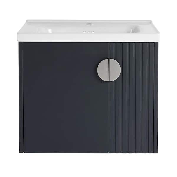 Staykiwi 24 in. W. x 18.5 in. D x 21 in. H Floating Bath Vanity in Black with White Ceramic Sink