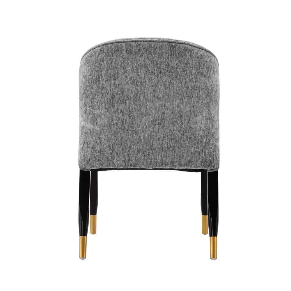 Gray Boucle Upholstered Side Chair with Elm Wood Legs