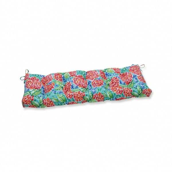 Pillow Perfect Floral Rectangular Outdoor Bench Cushion in Pink