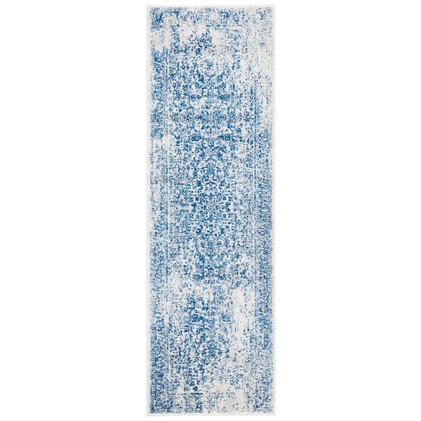 Evoke Ivory/Navy 2 ft. x 7 ft. Distressed Border Medallion Runner Rug