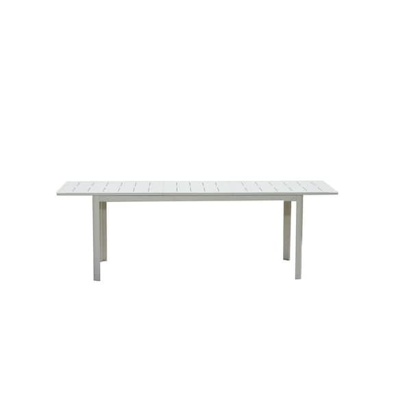 Germaine 94.5 in. Ivory White Aluminum Rectangular Outdoor Patio Dining Table with Extension