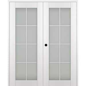 Paola 60 in. x 96 in. Right Hand Active 8-Lite Frosted Glass Bianco Noble Wood Composite Double Prehung French Door