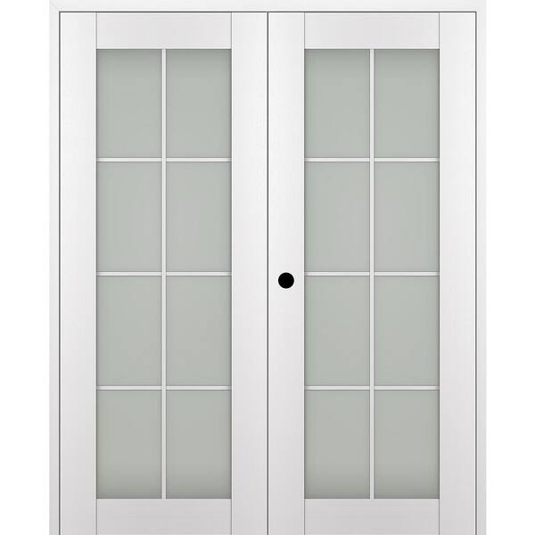 Belldinni Paola 60 in. x 96 in. Right Hand Active 8-Lite Frosted Glass Bianco Noble Wood Composite Double Prehung French Door