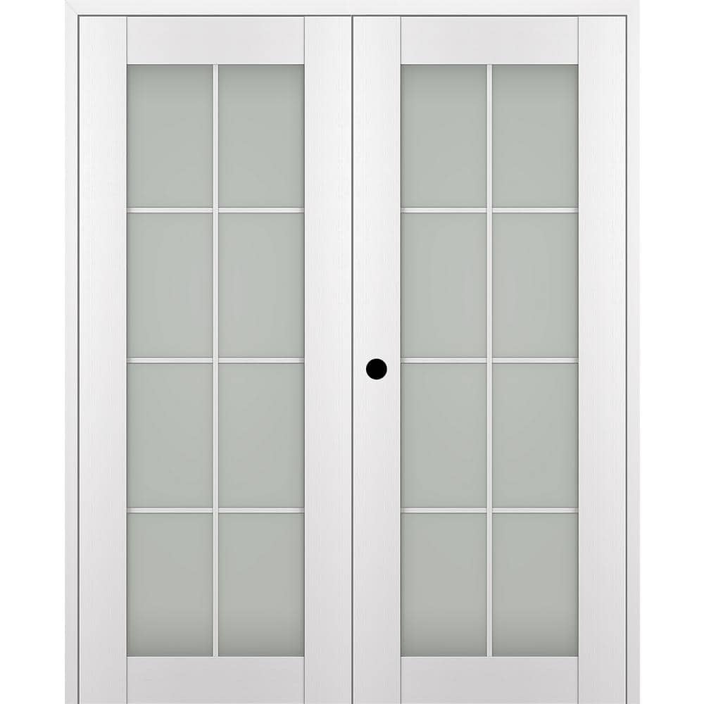 Paola 56 in. x 84 in. Right Hand Active 8-Lite Frosted Glass Bianco Noble Wood Composite Double Prehung French Door price history on PriceWatchPro