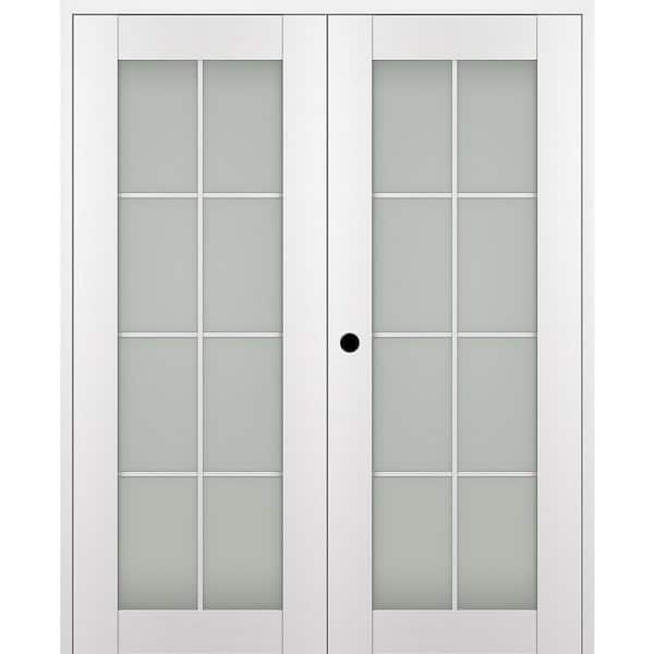 Paola 48 in. x 80 in. Right Hand Active 8-Lite Frosted Glass Bianco Noble Wood Composite Double Prehung French Door