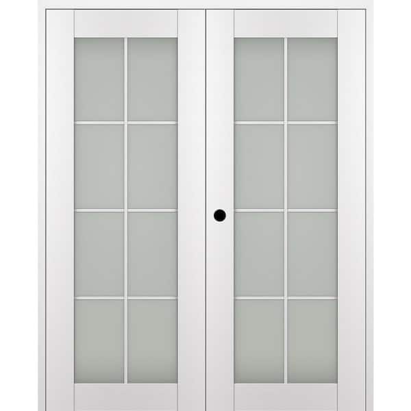 Belldinni Paola 60 in. x 84 in. Right Hand Active 8-Lite Frosted Glass Bianco Noble Wood Composite Double Prehung French Door