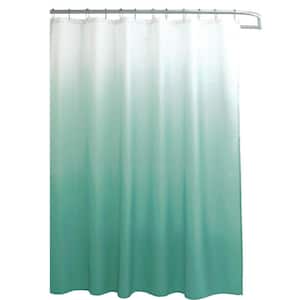 Washable 70 in. W x 72 in. L Fabric Textured Shower Curtain with 12-Easy Glide Metal Rings in Marine Blue Ombre