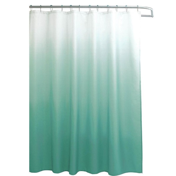 Washable 70 in. W x 72 in. L Fabric Textured Shower Curtain with 12-Easy Glide Metal Rings in Marine Blue Ombre