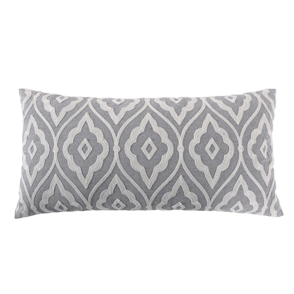 Light Gray and White Pillow Silver Grey Woven Geometric 