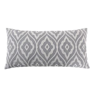Tamsin Grey, Off-White Embroidered Trellis Design 24 in. x 12 in. Throw Pillow