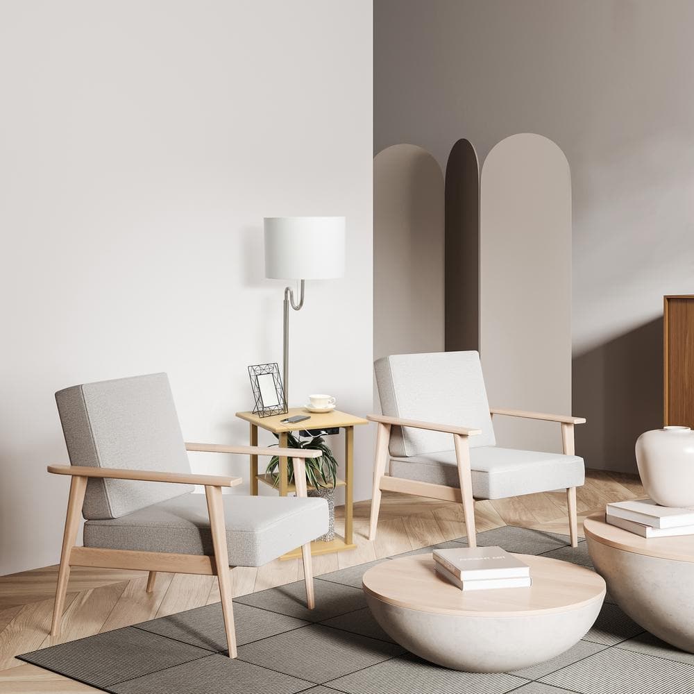 Tan 57" Modern 2-Tier End Table Floor Lamp with USB Ports