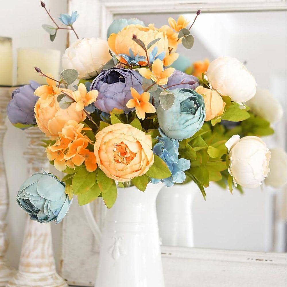 19.7 in. Multi-Colored Indoor Artificial Peony Flower 2-Bouquets