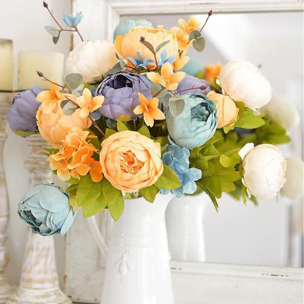 19.7 in. Multi-Colored Indoor Artificial Peony Flower 2-Bouquets