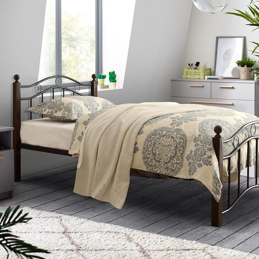 Averny Twin Black and Brown Metal Platform Bed Frame