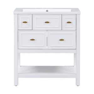 30 in. W Single Sink Freestanding Bath Vanity in White with White Resin Top