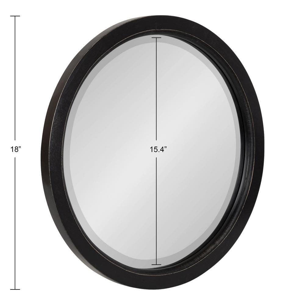 18-Inch Round Black Poplar Wood Bathroom Vanity Mirror