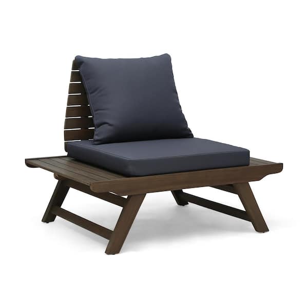Noble House Sudbury Gray Acacia Wood Outdoor Patio Lounge Chair with Dark Gray Cushions