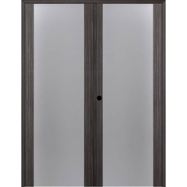 Belldinni Paola 202 56"x 84" Right Hand Active Full Lite Frosted Glass Gray Oak Finished Wood Composite Double Prehung French Door