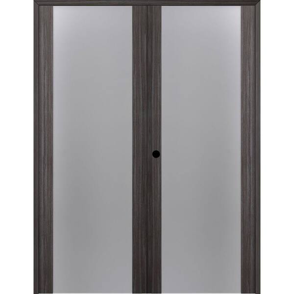 Belldinni Paola 202 60"x 96" Right Hand Active Full Lite Frosted Glass Gray Oak Finished Wood Composite Double Prehung French Door
