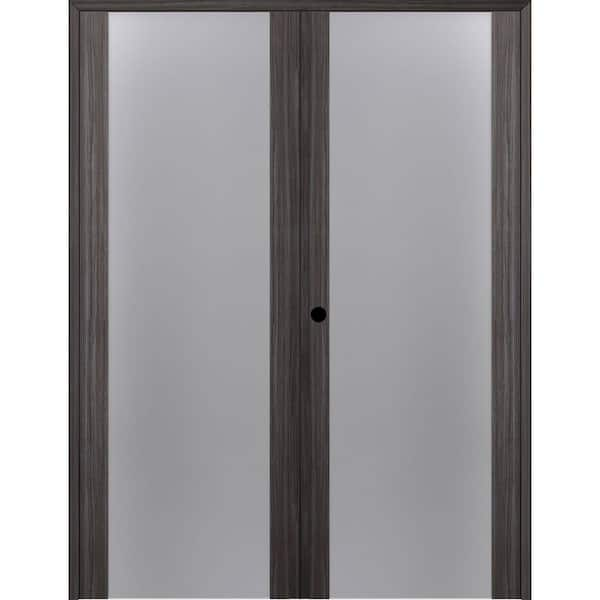 Belldinni Paola 202 60"x 96" Right Hand Active Full Lite Frosted Glass Gray Oak Finished Wood Composite Double Prehung French Door