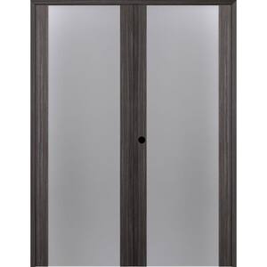 Paola 202 60"x 84" Right Hand Active Full Lite Frosted Glass Gray Oak Finished Wood Composite Double Prehung French Door