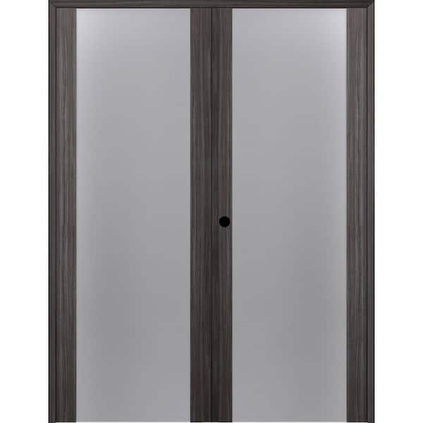 Belldinni Paola 202 48"x 96" Right Hand Active Full Lite Frosted Glass Gray Oak Finished Wood Composite Double Prehung French Door